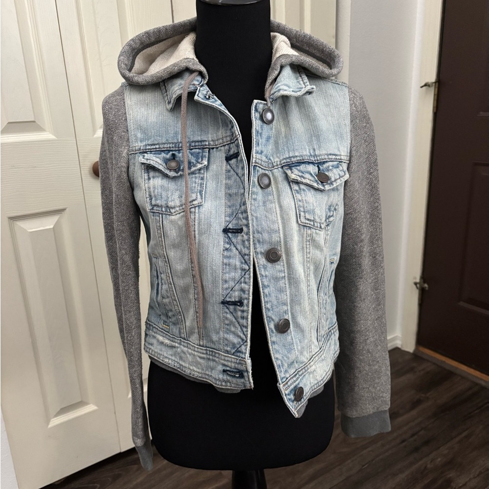 American Eagle Denim and Gray Hooded Jacket